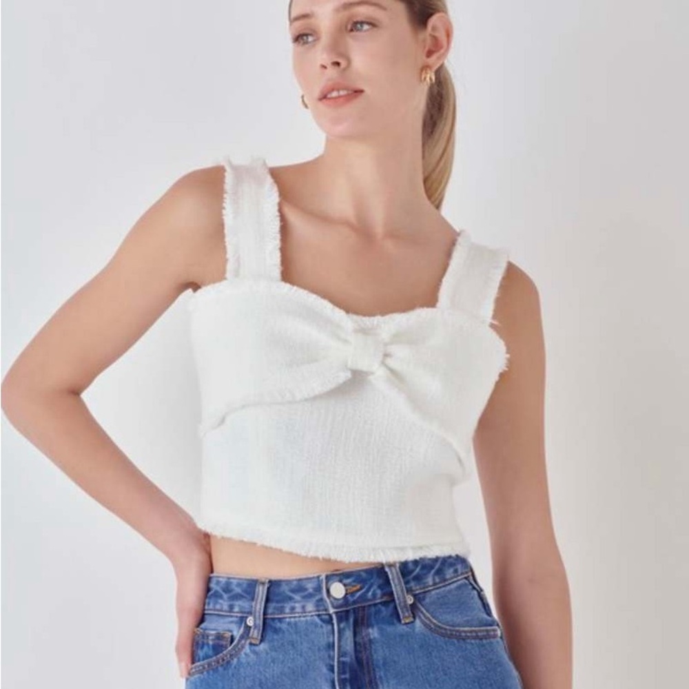 Endless Rose White Tweed Bow Tie Front Top